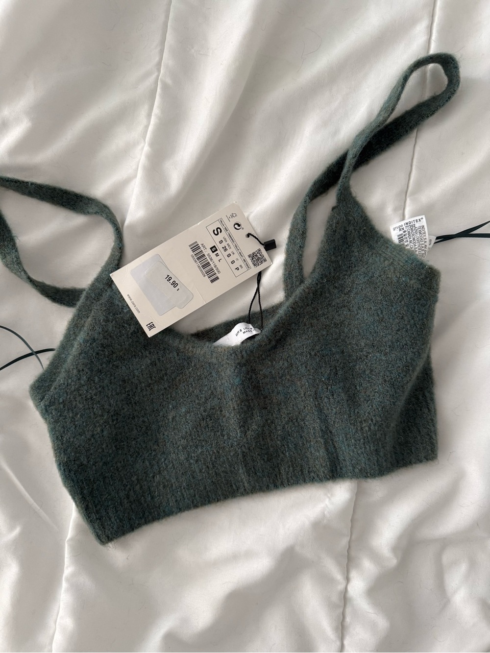 Zara Soft Fuzzy Cropped Tank Top in Dark Teal